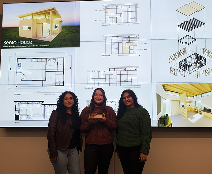 From left to right, Lorena Gonzalez, Marianne Friedel and Simran Maredia helped design the Bento House.